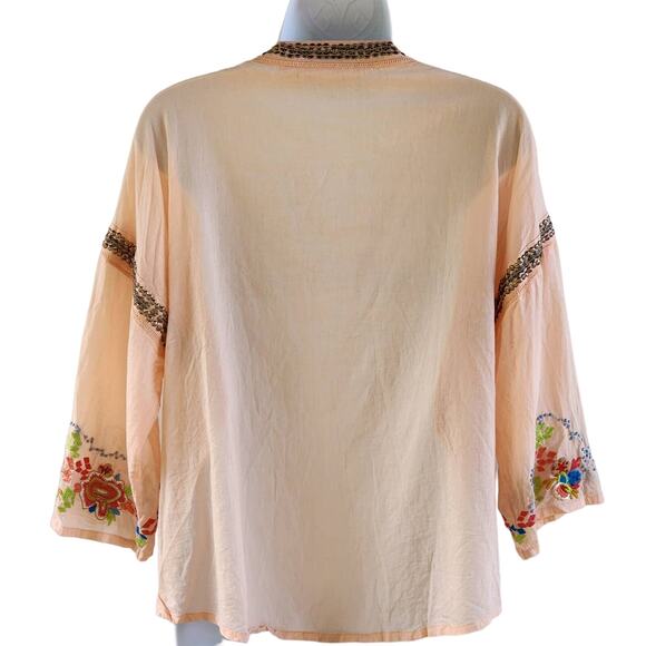 Soft Surroundings Womens Peasant TunicTop sz S Boho Floral Embroidered Cotton - Picture 6 of 8